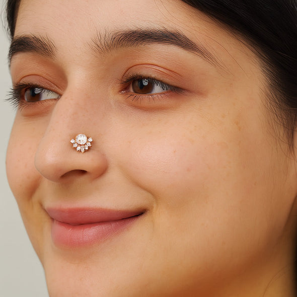 White CZ Sunburst Nose Pin - 925 Sterling Silver Gold Plated