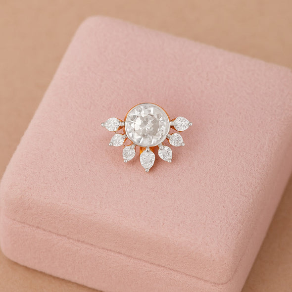 White CZ Sunburst Nose Pin - 925 Sterling Silver Gold Plated
