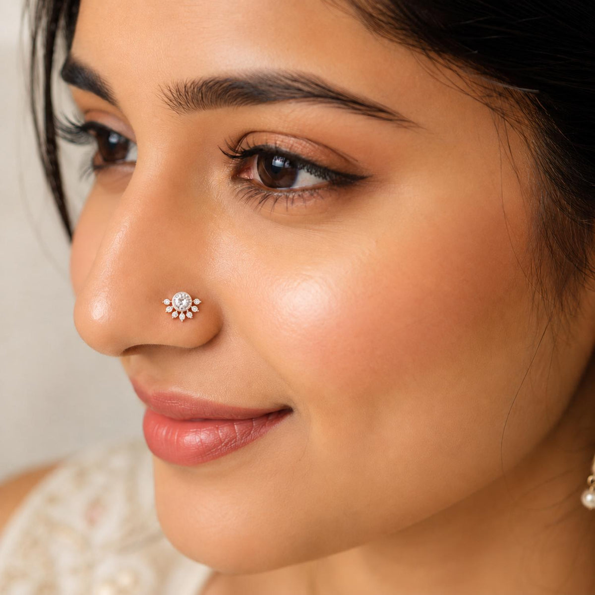 White CZ Sunburst Nose Pin - 925 Sterling Silver Gold Plated