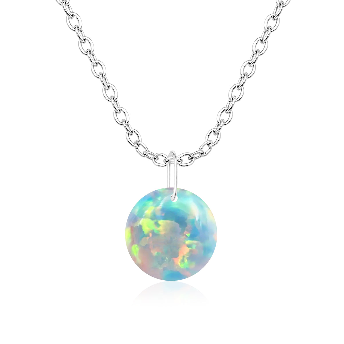 Round Opal Solitaire Necklace - 925 sterling Silver
