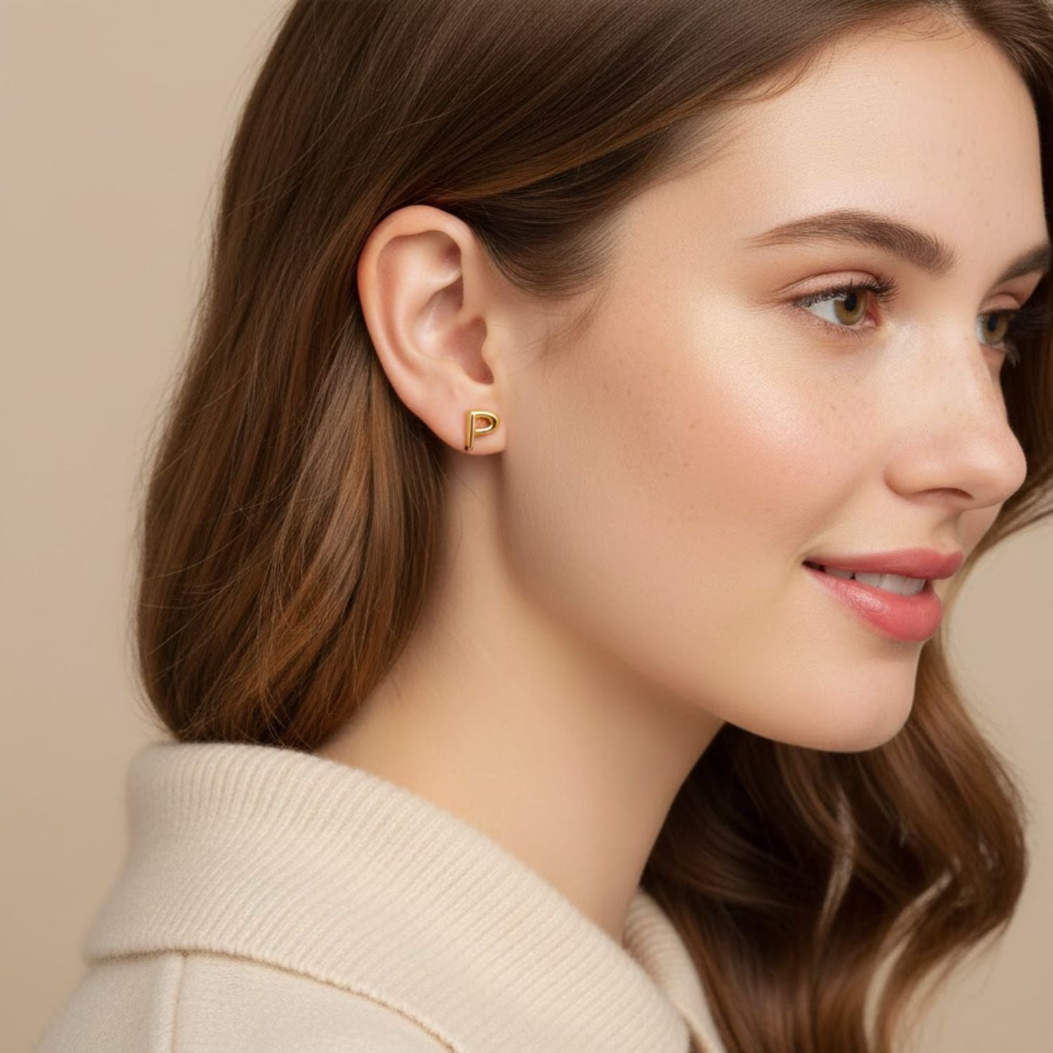 A to Z Initial Alphabet Studs Earrings – Sterling Silver Yellow Plated