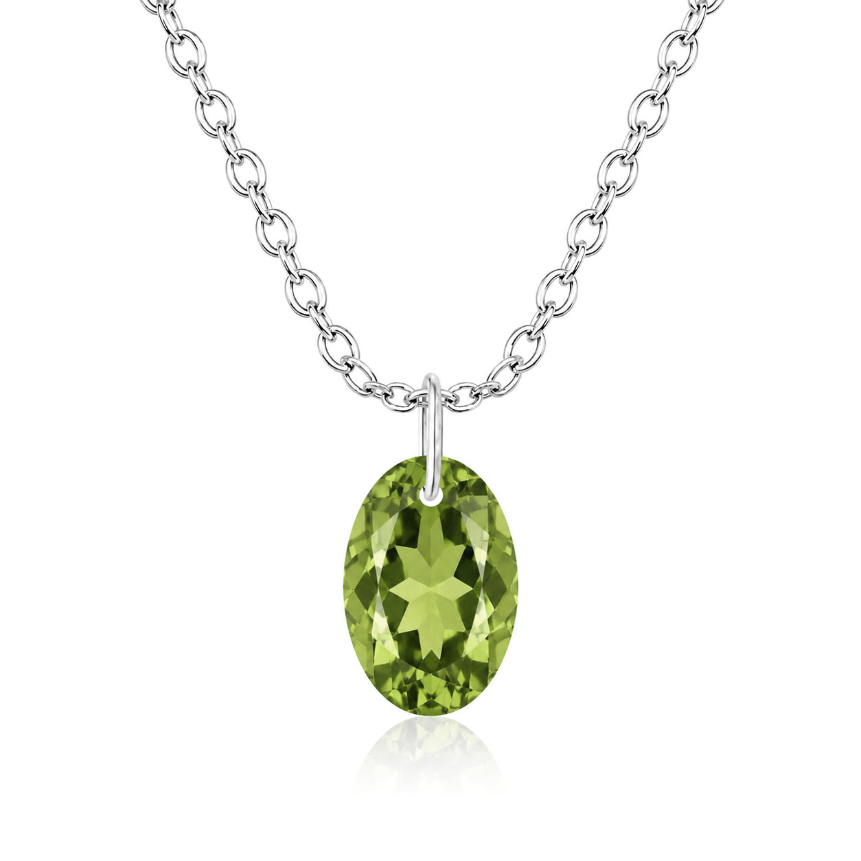 Oval Peridot Solitaire Necklace - 925 sterling Silver