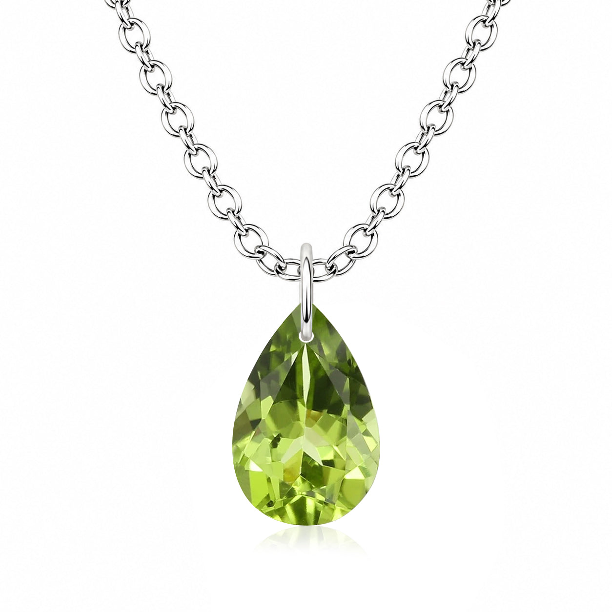 Pear Peridot Solitaire Necklace - 925 sterling Silver