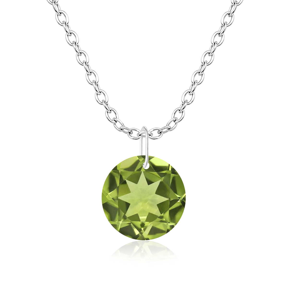 Round Peridot Solitaire Necklace - 925 sterling Silver