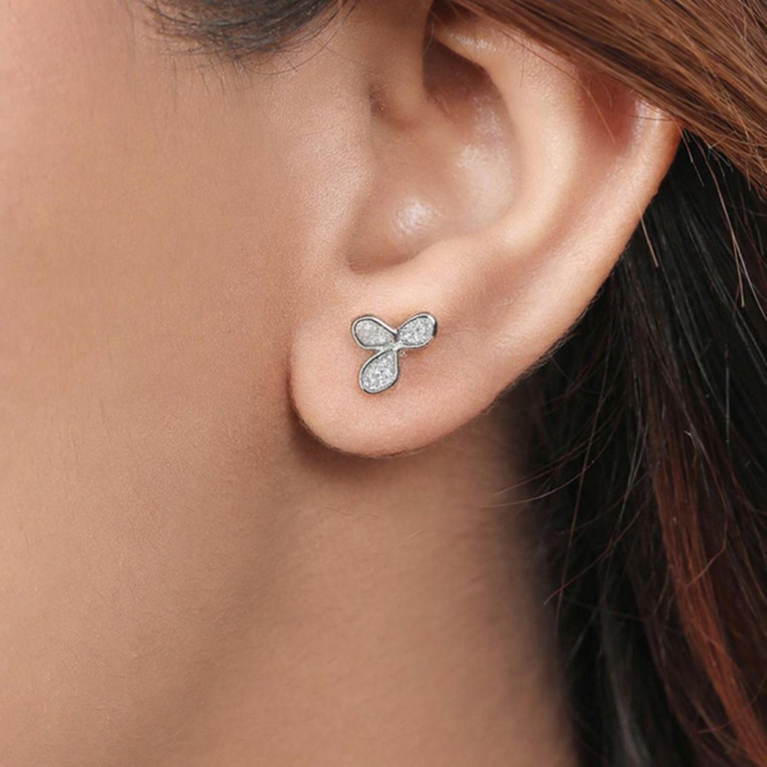 Polki Diamond Floral Stud Earrings - 925 Sterling Silver