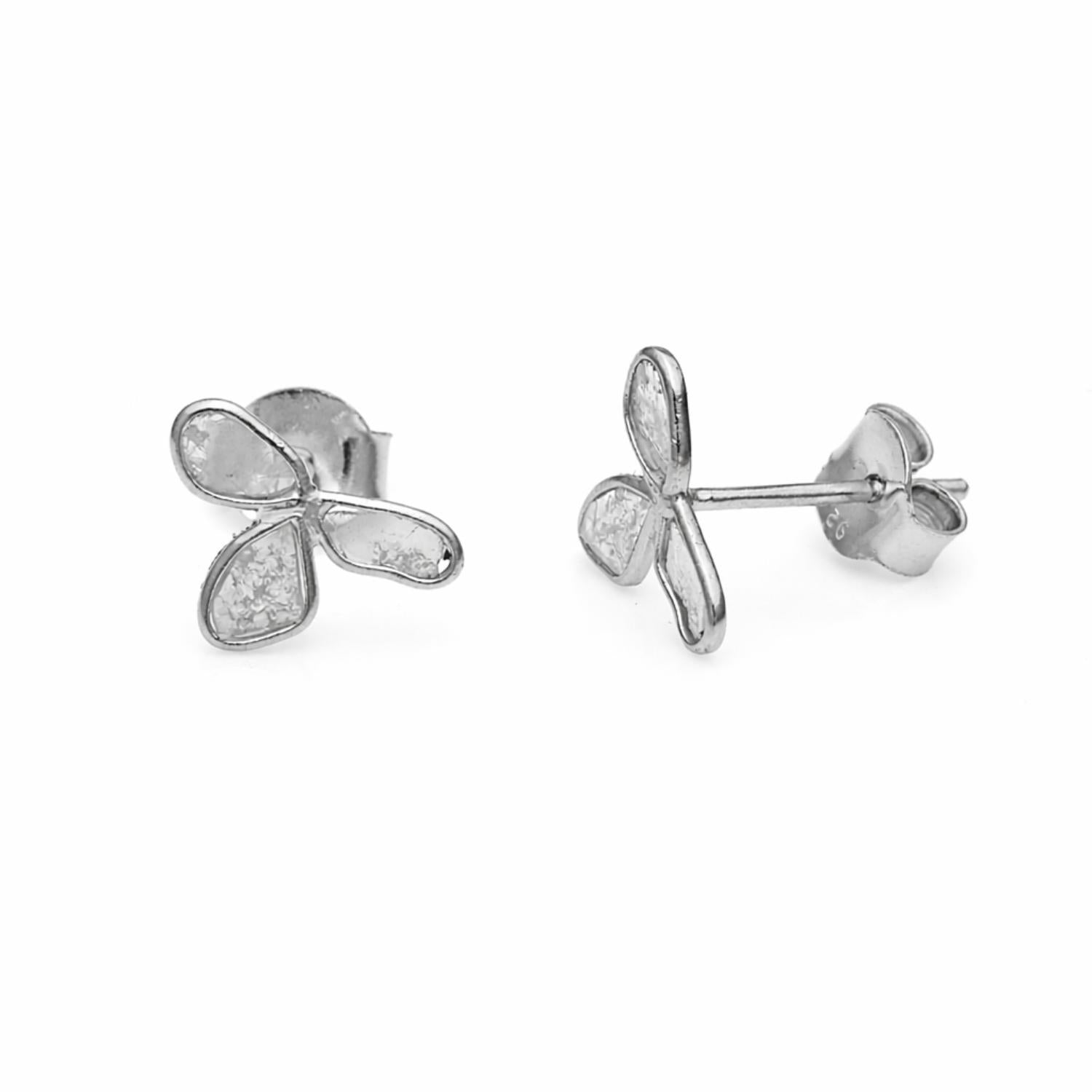 Polki Diamond Floral Stud Earrings - 925 Sterling Silver