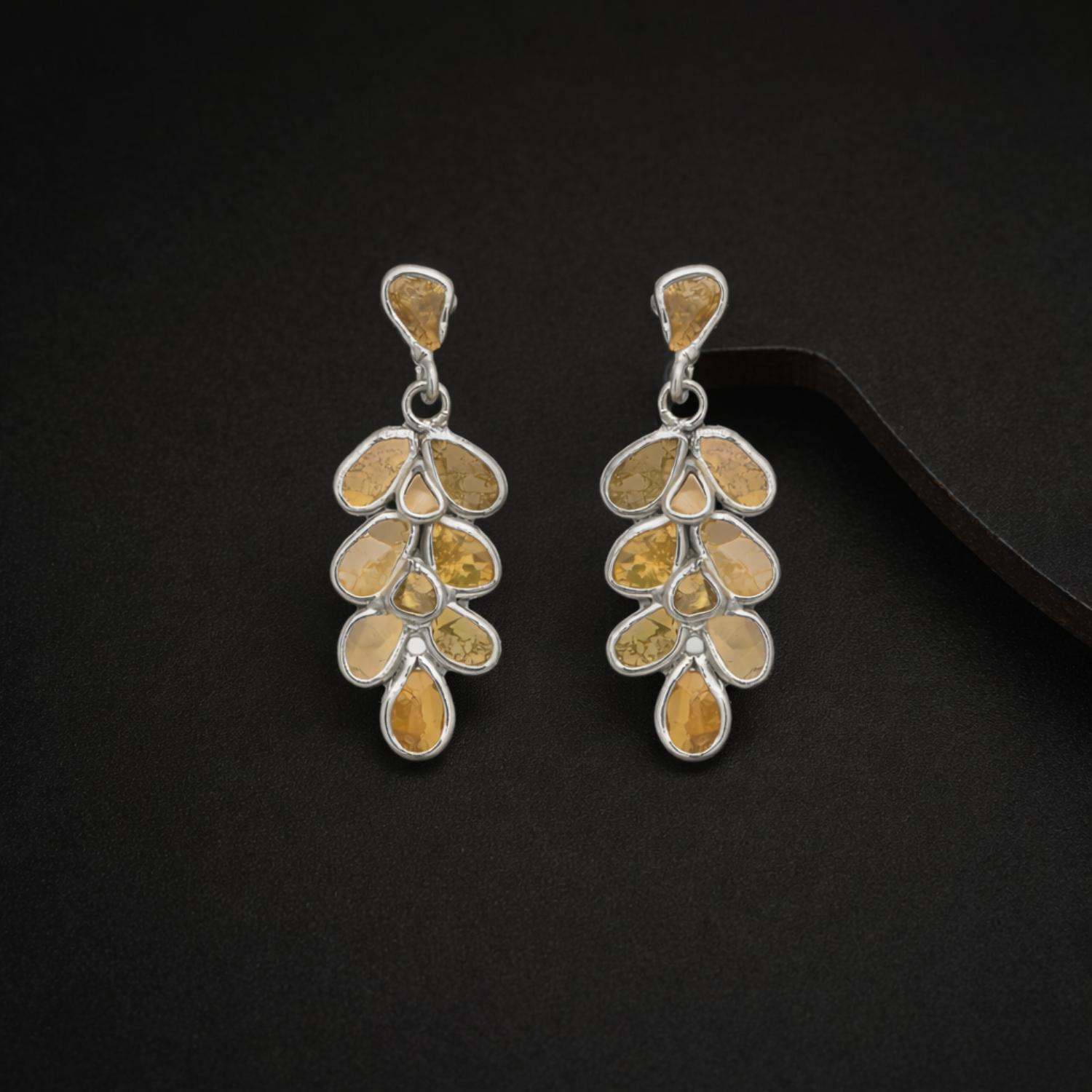 1.00 Ct Yellow Polki Diamond Drop Earrings - 925 Sterling Silver