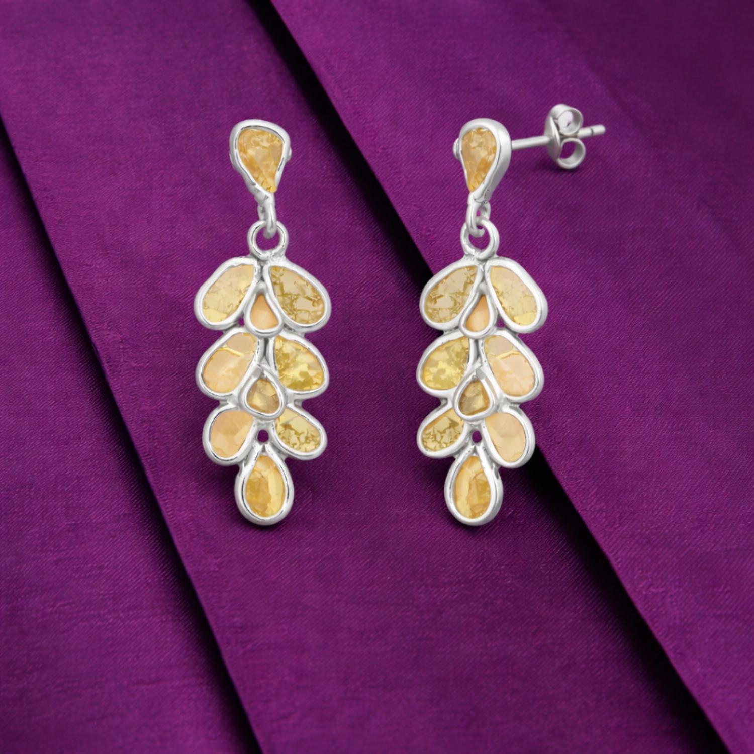 1.00 Ct Yellow Polki Diamond Drop Earrings - 925 Sterling Silver