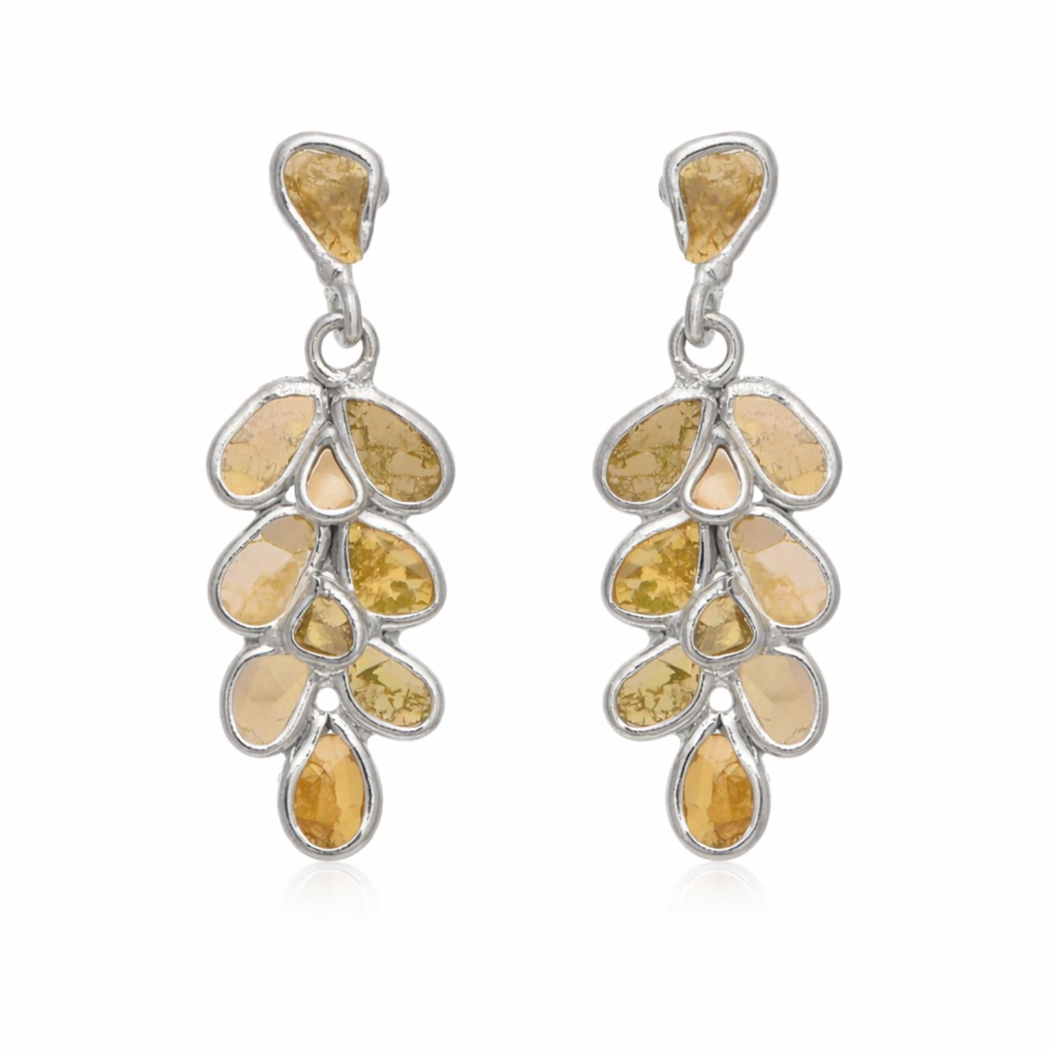 1.00 Ct Yellow Polki Diamond Drop Earrings - 925 Sterling Silver
