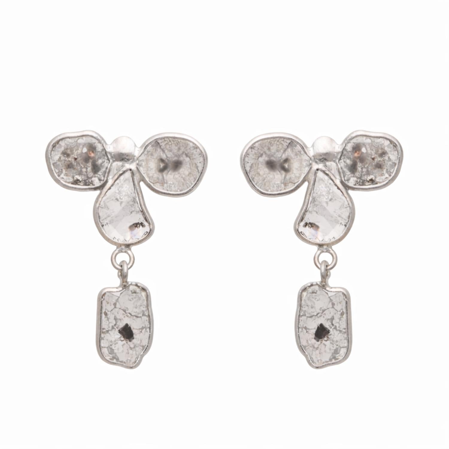 1.00 Ct Unshaped Polki Diamond Drop Earrings - 925 Sterling Silver