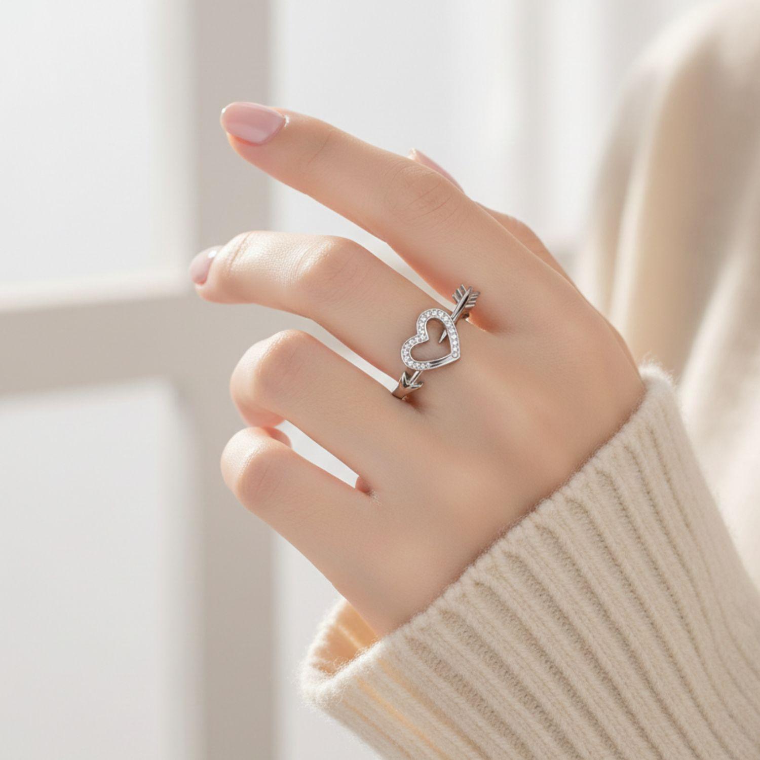 Heart Arrow Open Adjustable Ring – Sterling Silver