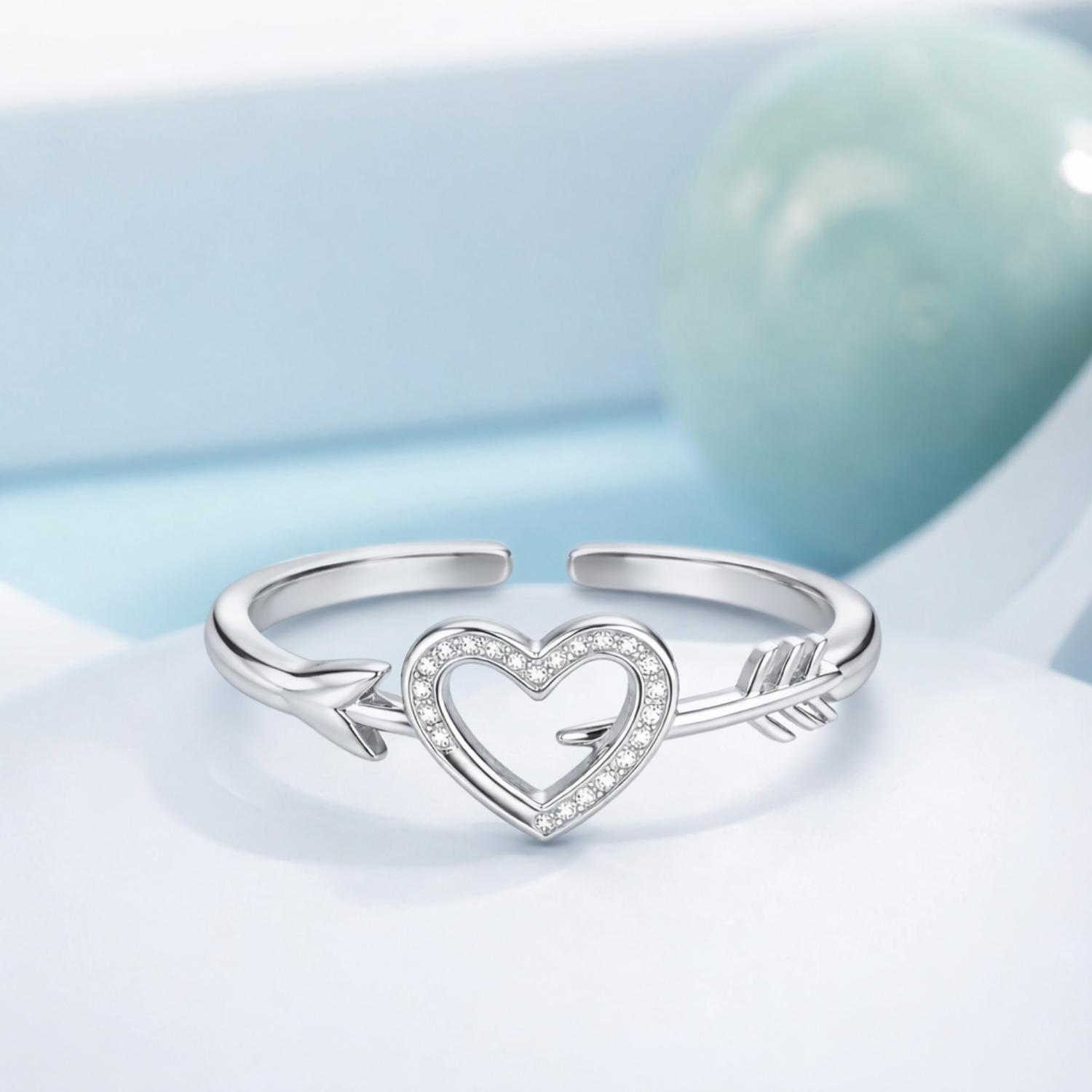 Heart Arrow Open Adjustable Ring – Sterling Silver