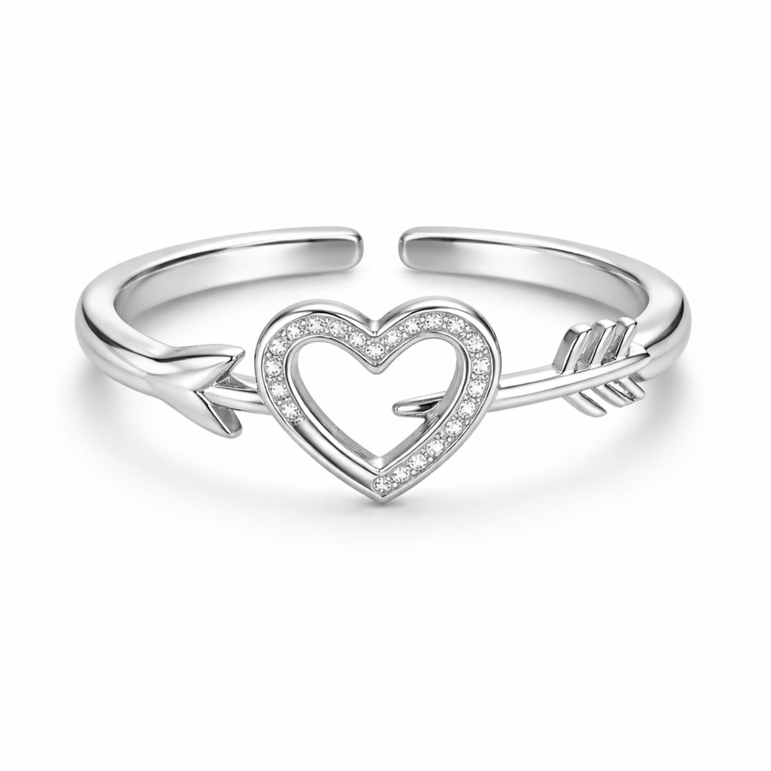 Heart Arrow Open Adjustable Ring – Sterling Silver