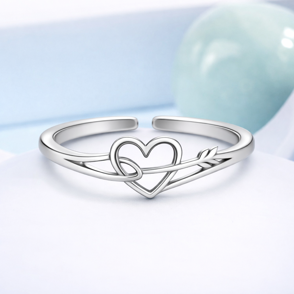 Arrow Heart Adjustable Open Ring – Sterling Silver