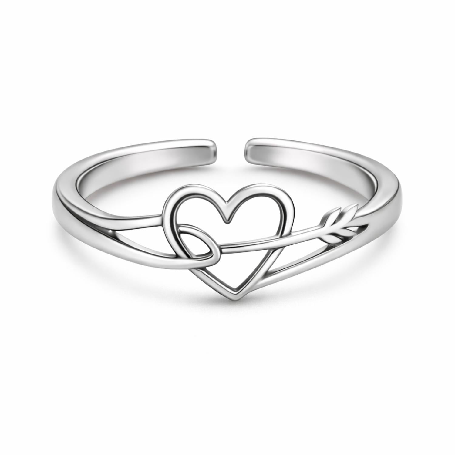 Arrow Heart Adjustable Open Ring – Sterling Silver
