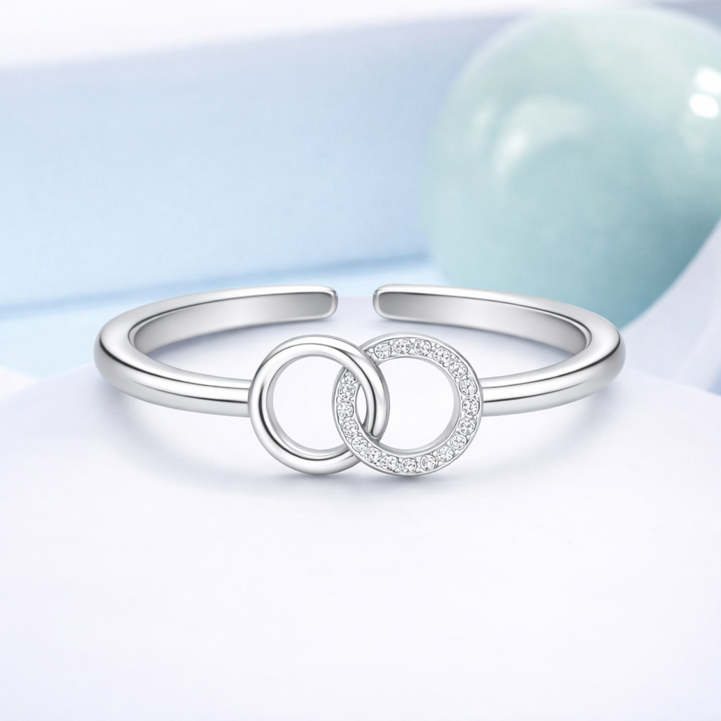 Interlocking Circle Adjustable Open Ring – Sterling Silver