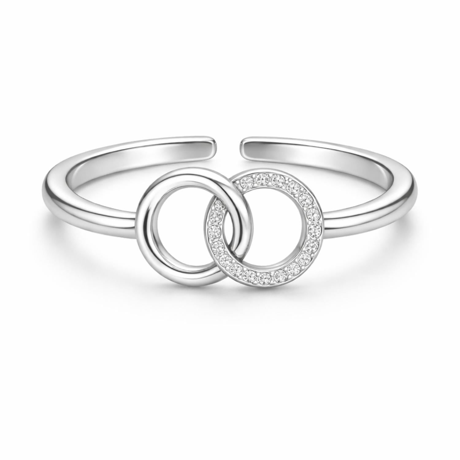 Interlocking Circle Adjustable Open Ring – Sterling Silver