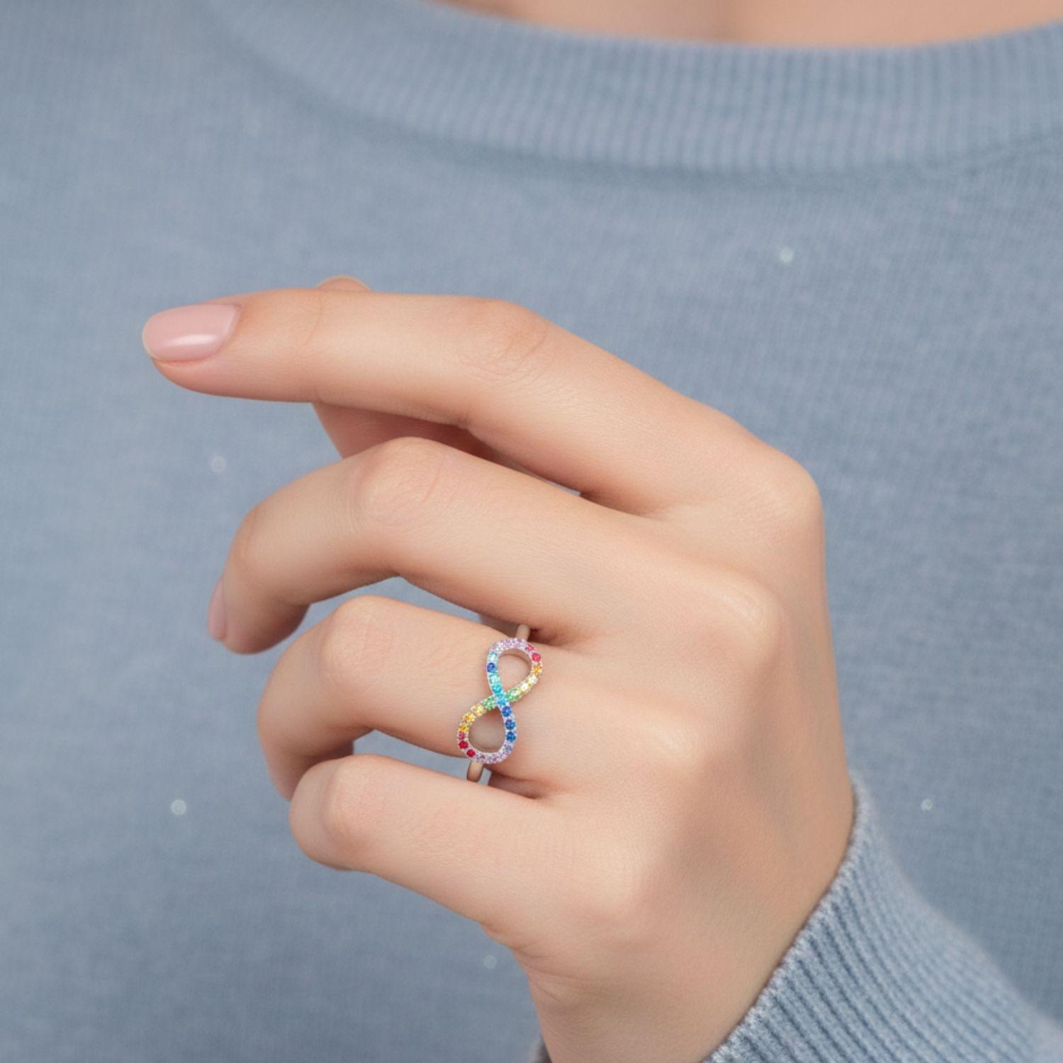Rainbow Infinity Adjustable Open Ring – Sterling Silver
