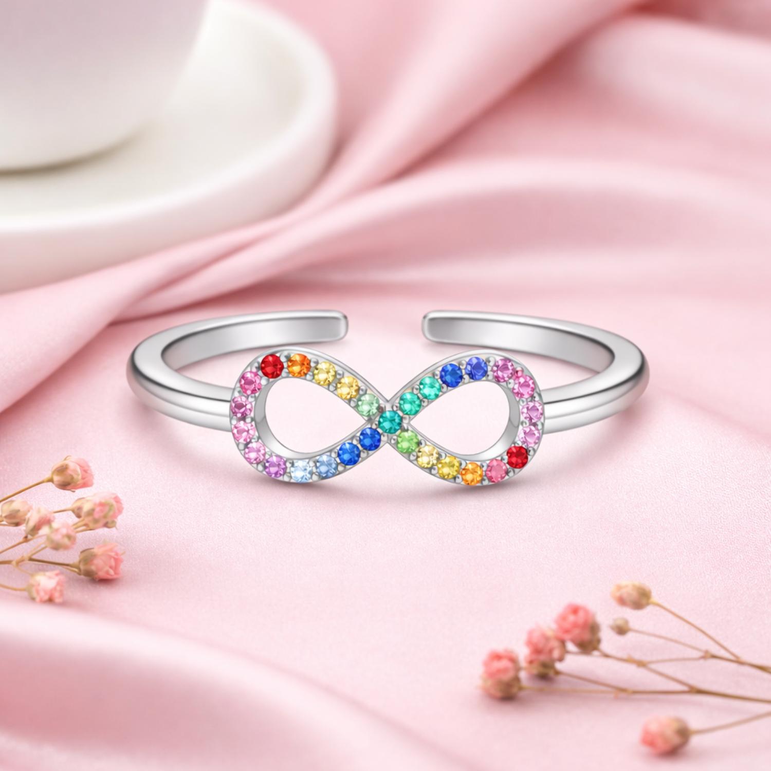 Rainbow Infinity Adjustable Open Ring – Sterling Silver