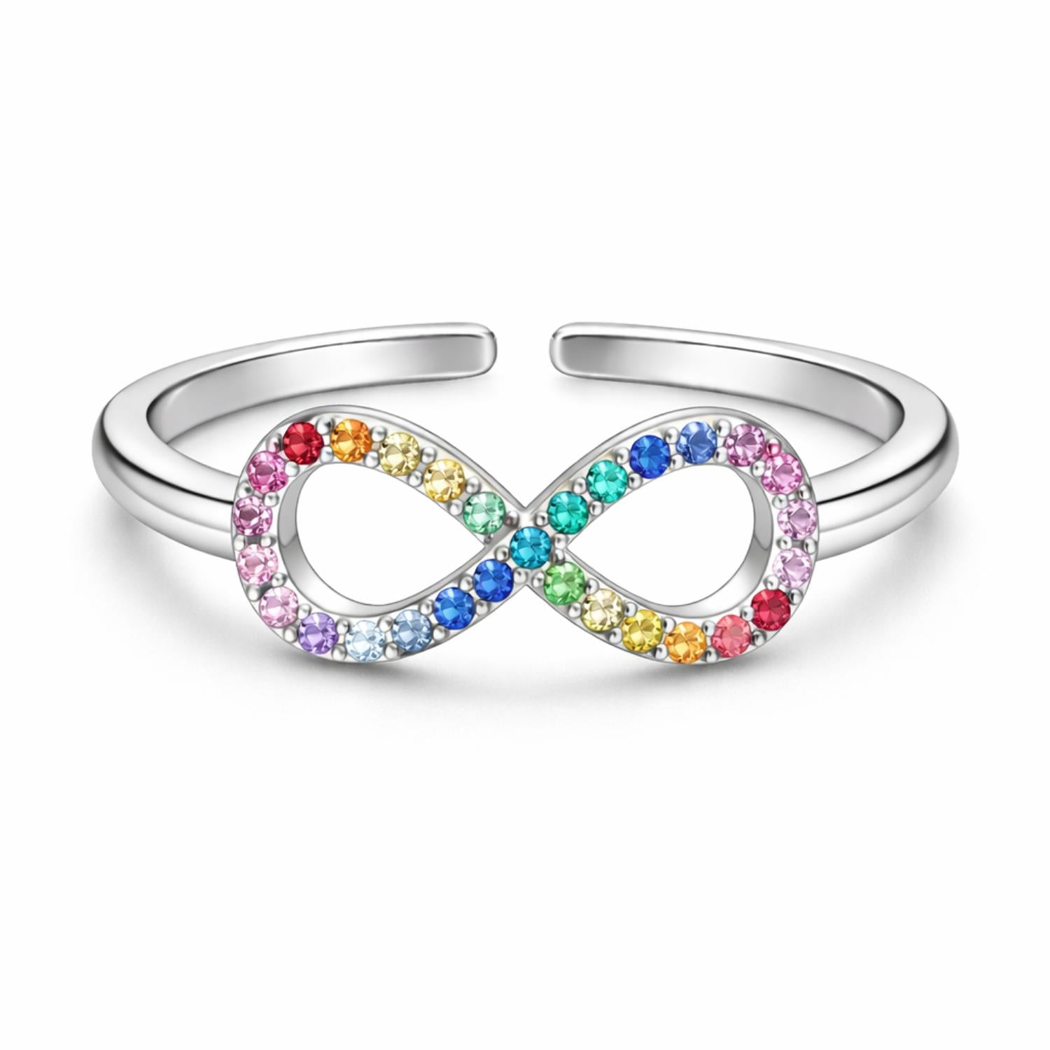 Rainbow Infinity Adjustable Open Ring – Sterling Silver