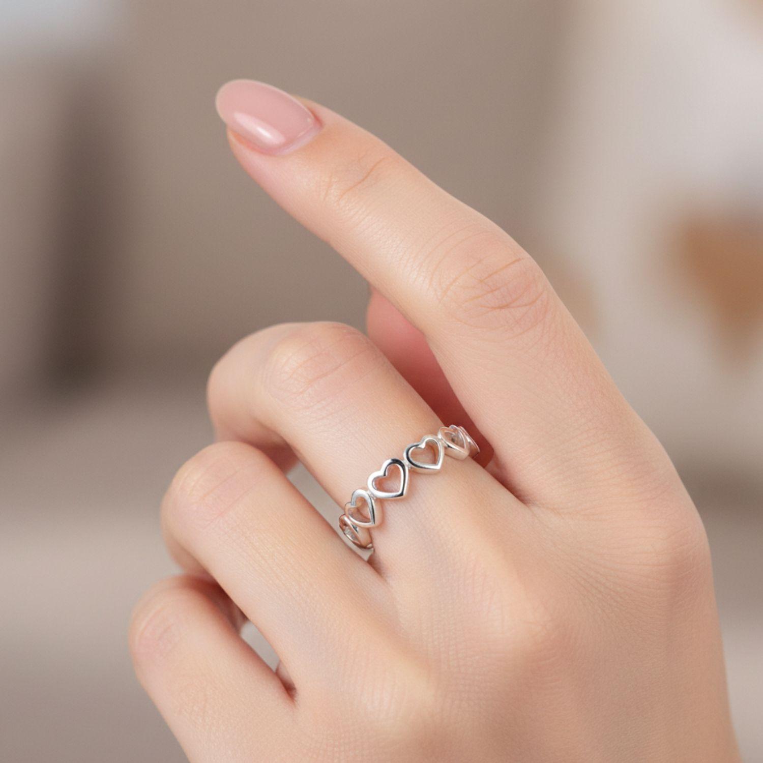 Multi Heart Adjustable Open Ring – Sterling Silver