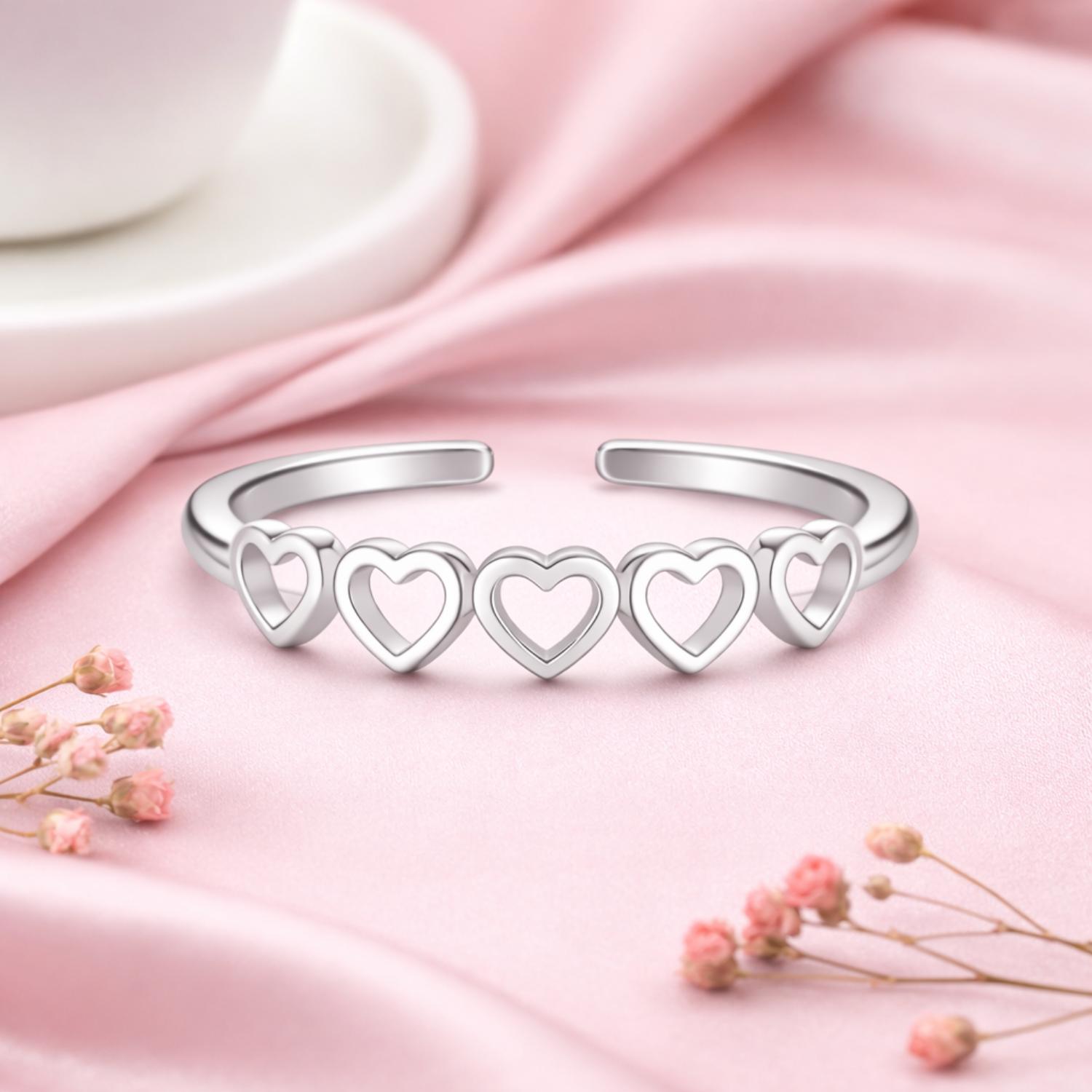 Multi Heart Adjustable Open Ring – Sterling Silver