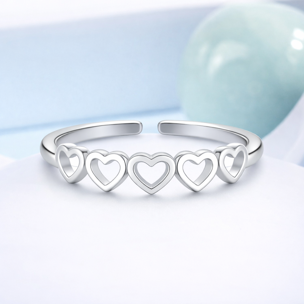 Multi Heart Adjustable Open Ring – Sterling Silver