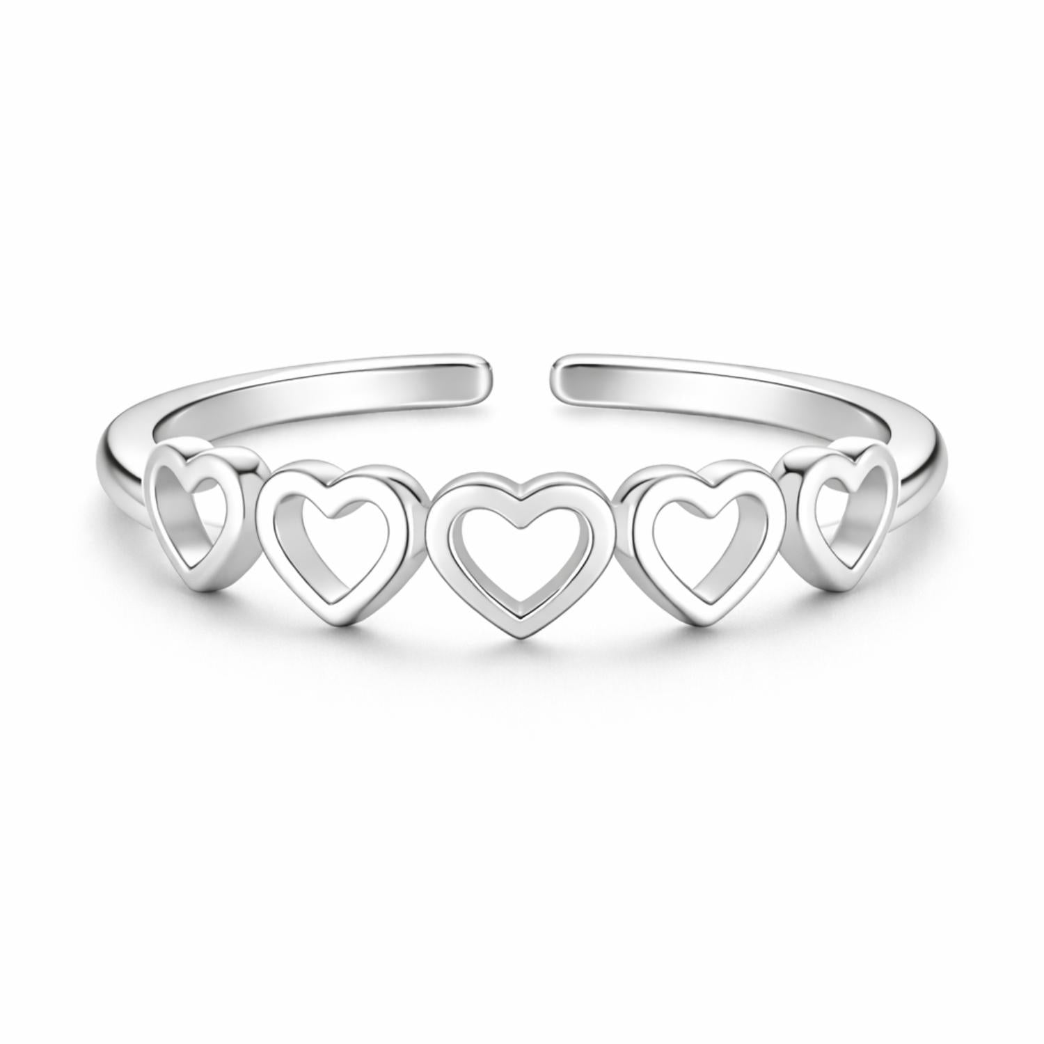 Multi Heart Adjustable Open Ring – Sterling Silver