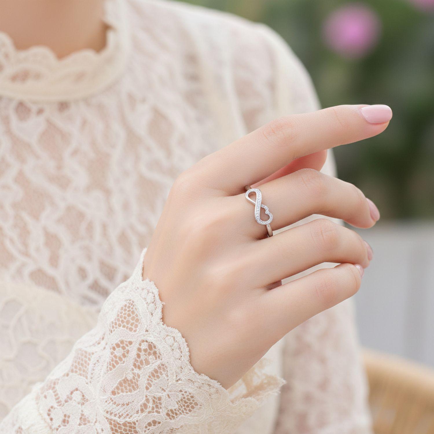 Infinity Heart Eternal Love Open Adjustable Band Ring – Sterling Silver