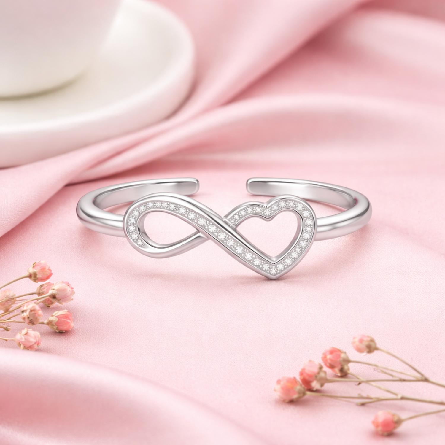 Infinity Heart Eternal Love Open Adjustable Band Ring – Sterling Silver