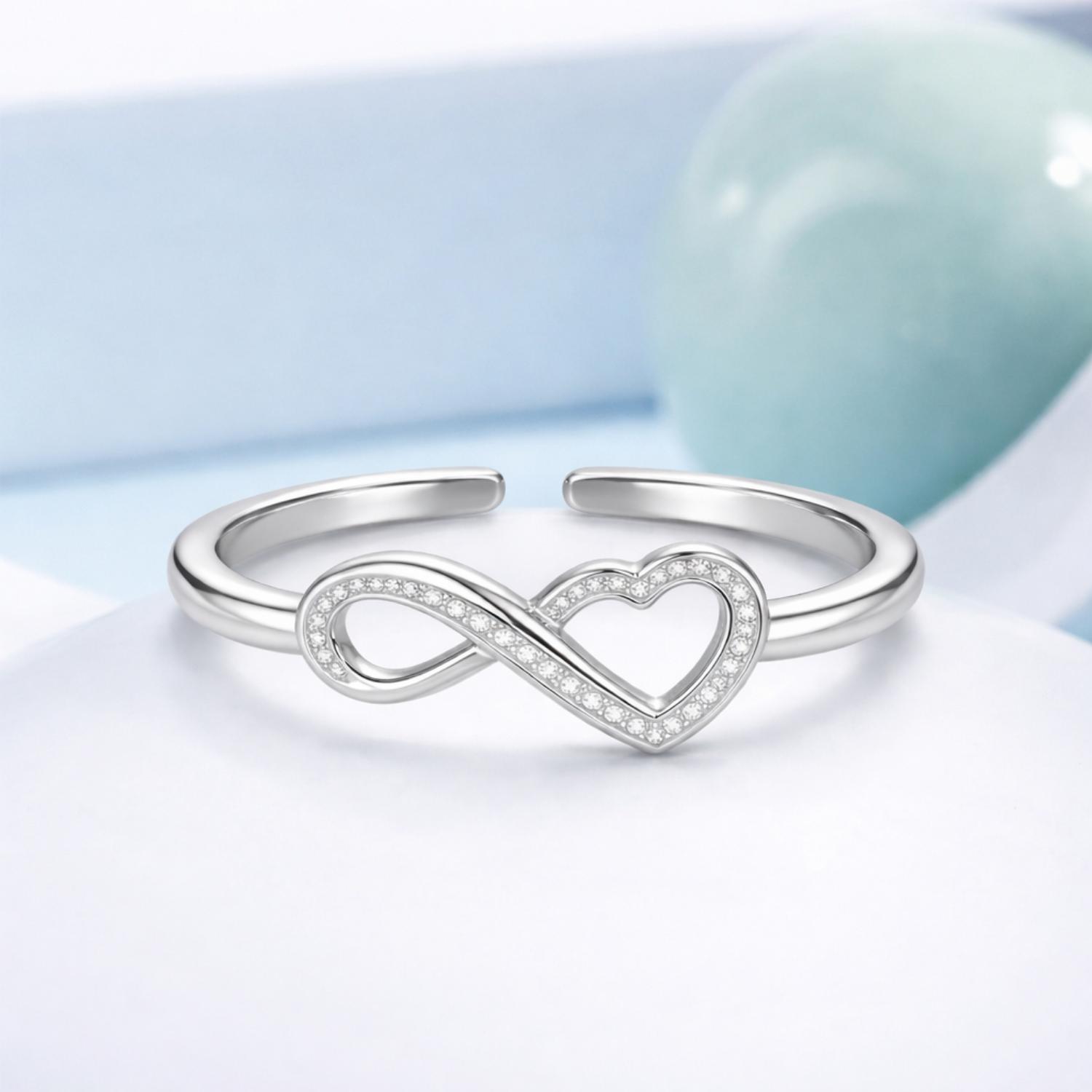 Infinity Heart Eternal Love Open Adjustable Band Ring – Sterling Silver