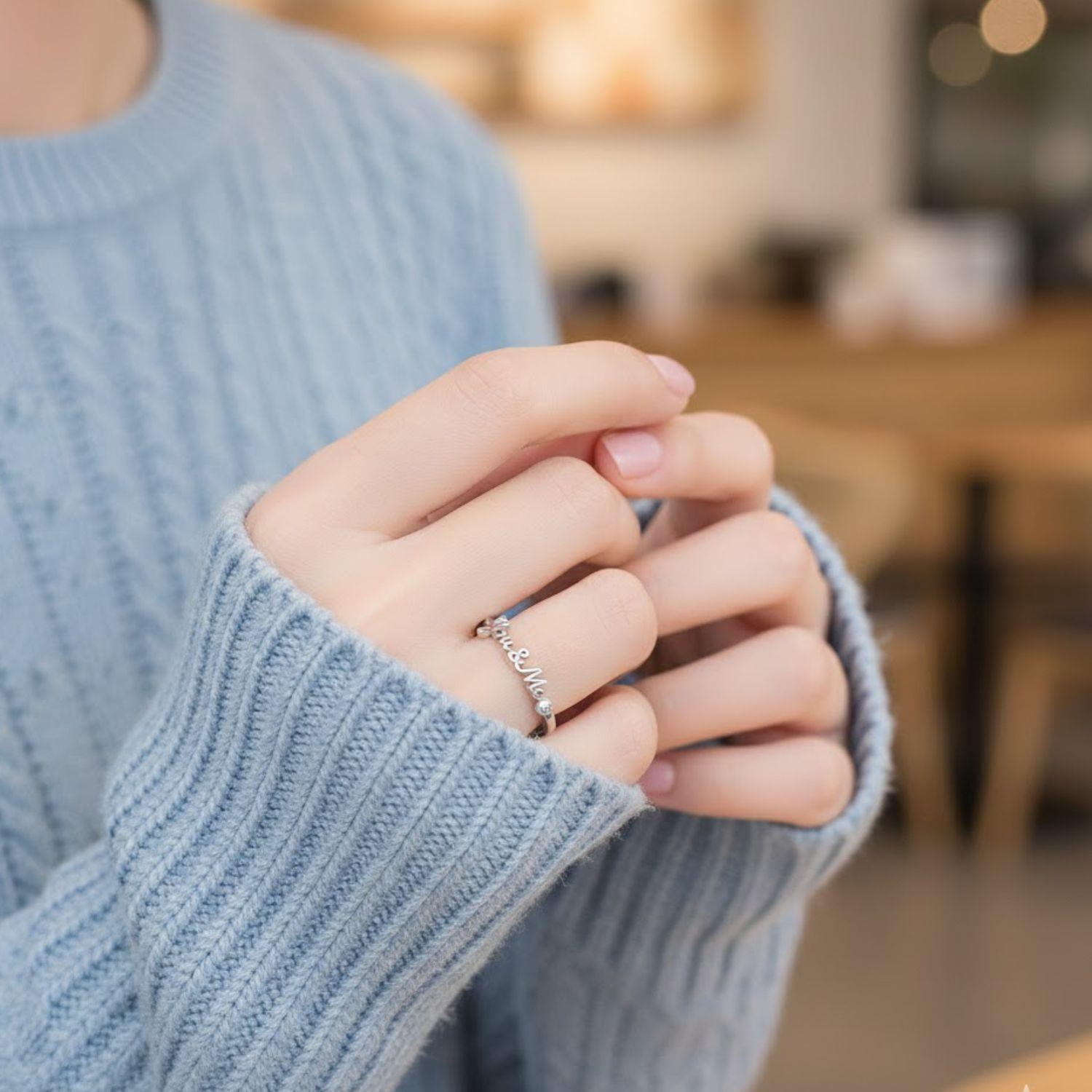 You & Me Open Couple Design Adjustable Ring – Sterling Silver