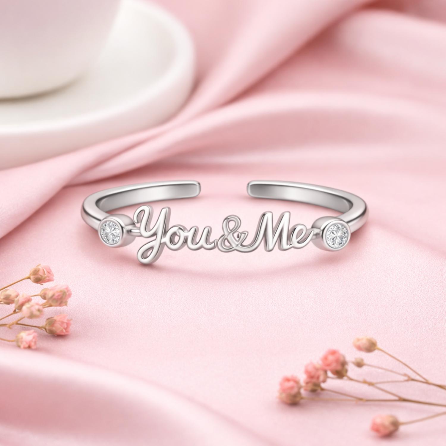 You & Me Open Couple Design Adjustable Ring – Sterling Silver