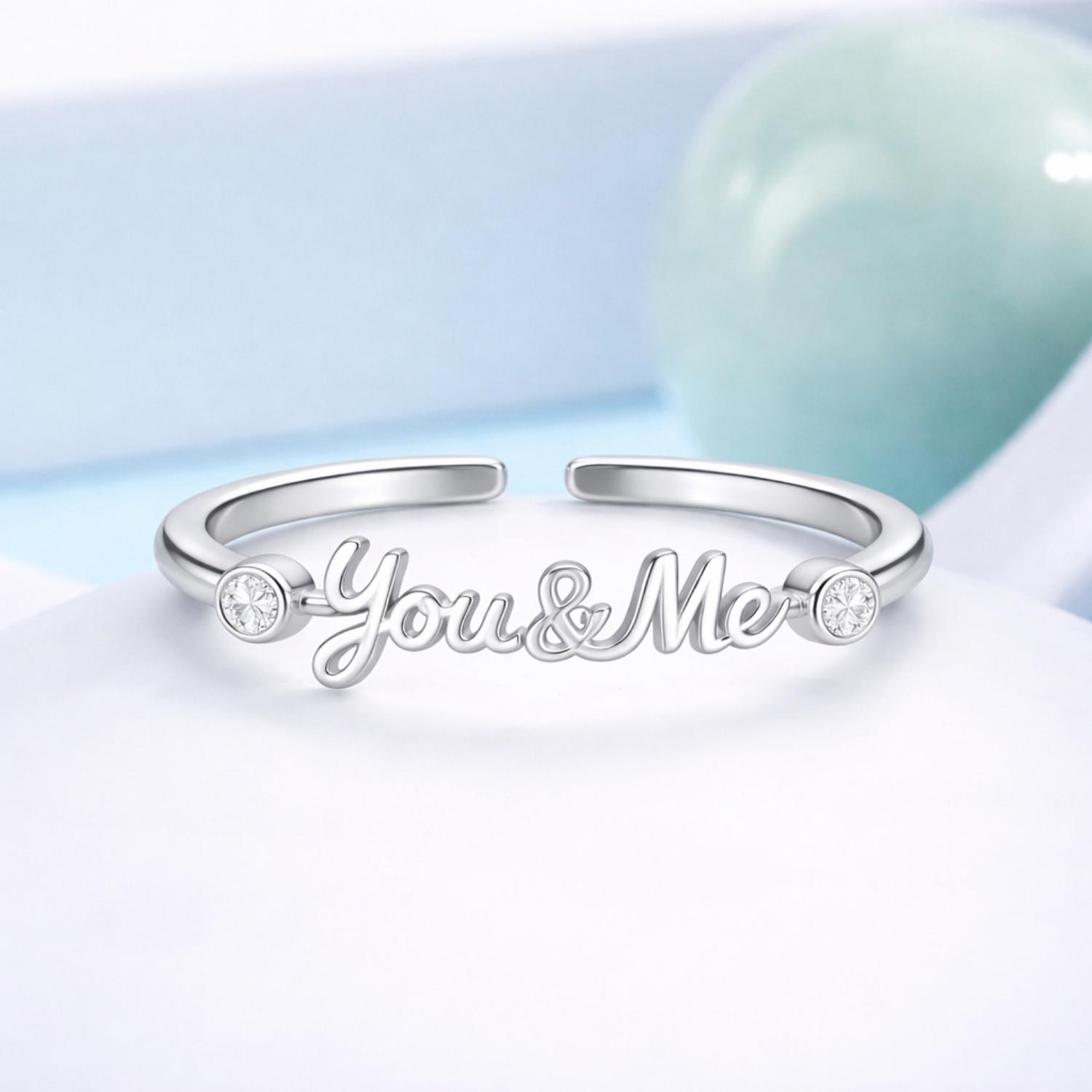 You & Me Open Couple Design Adjustable Ring – Sterling Silver