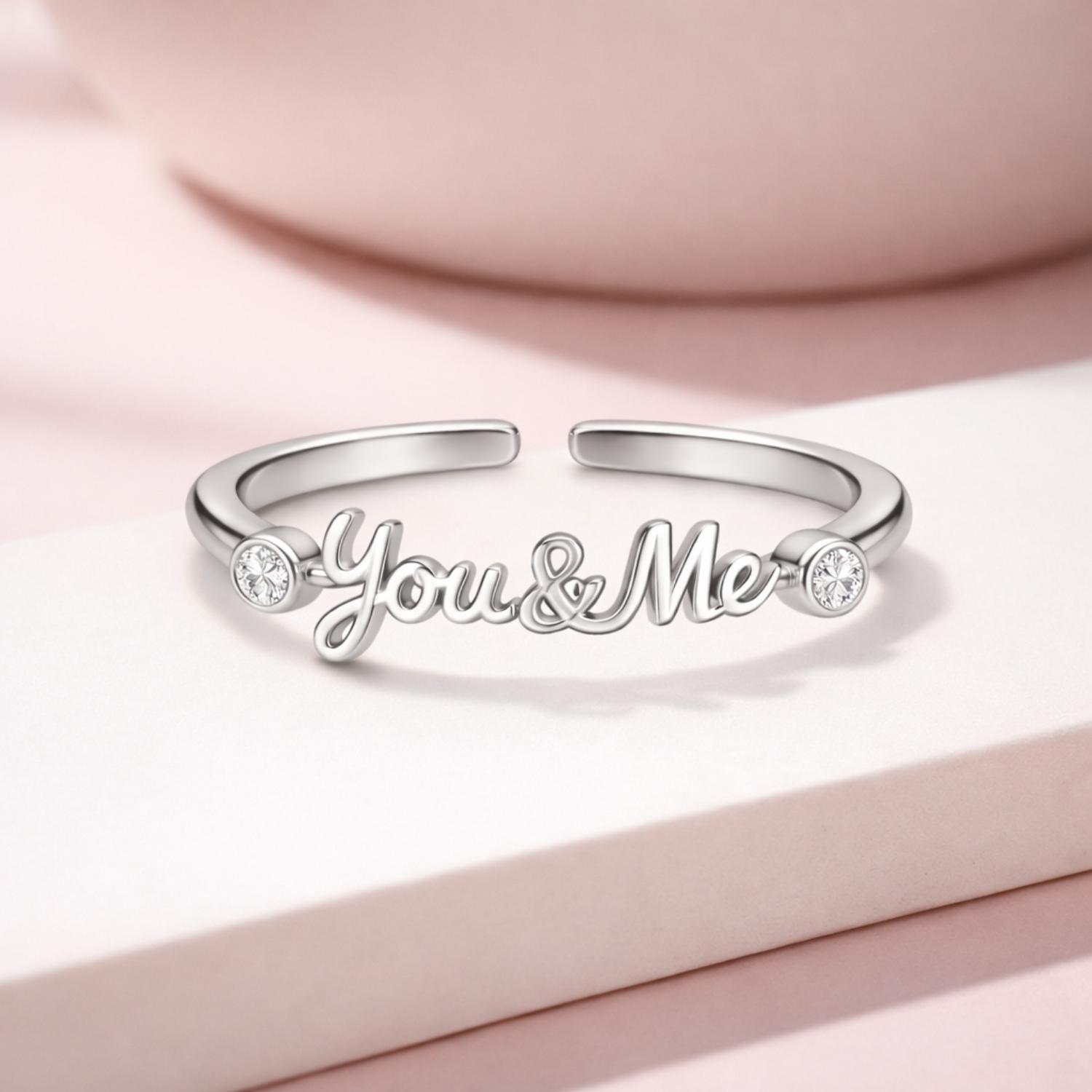 You & Me Open Couple Design Adjustable Ring – Sterling Silver