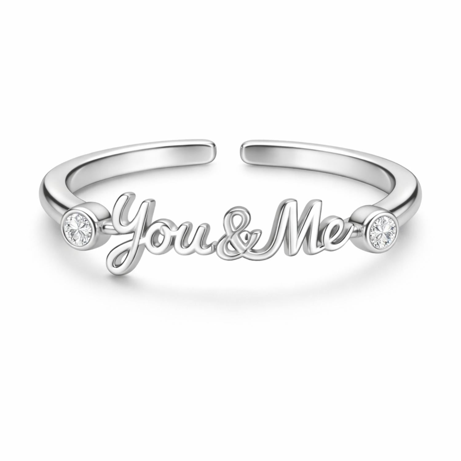 You & Me Open Couple Design Adjustable Ring – Sterling Silver
