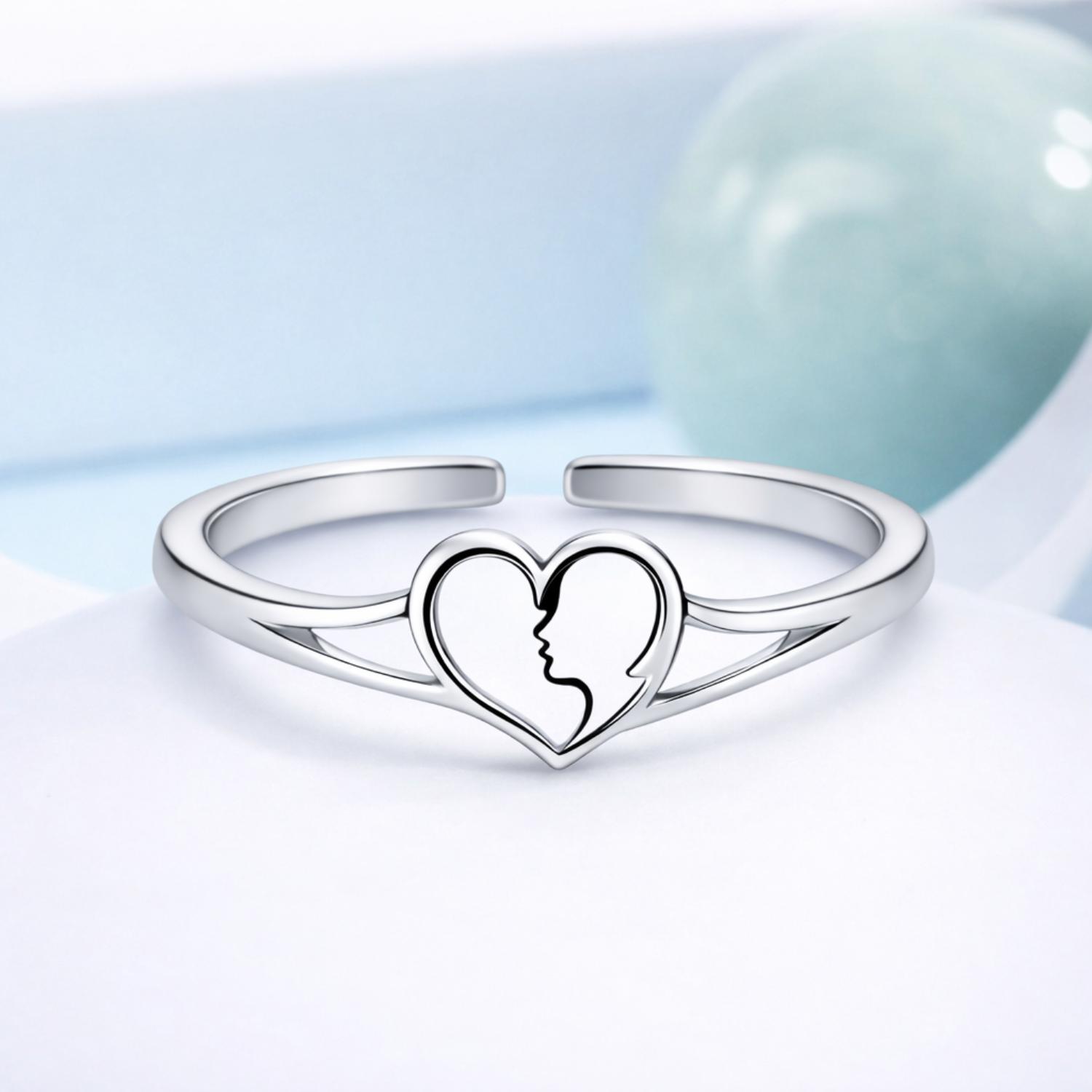 Face Silhouette Heart Adjustable Open Ring – Sterling Silver