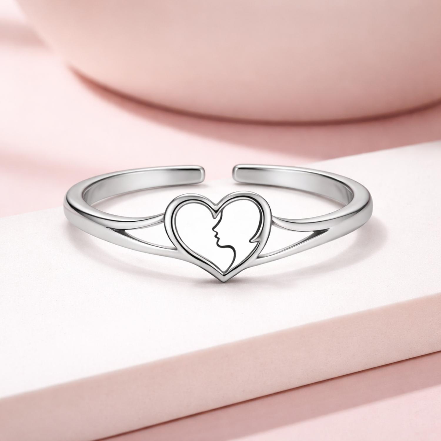 Face Silhouette Heart Adjustable Open Ring – Sterling Silver
