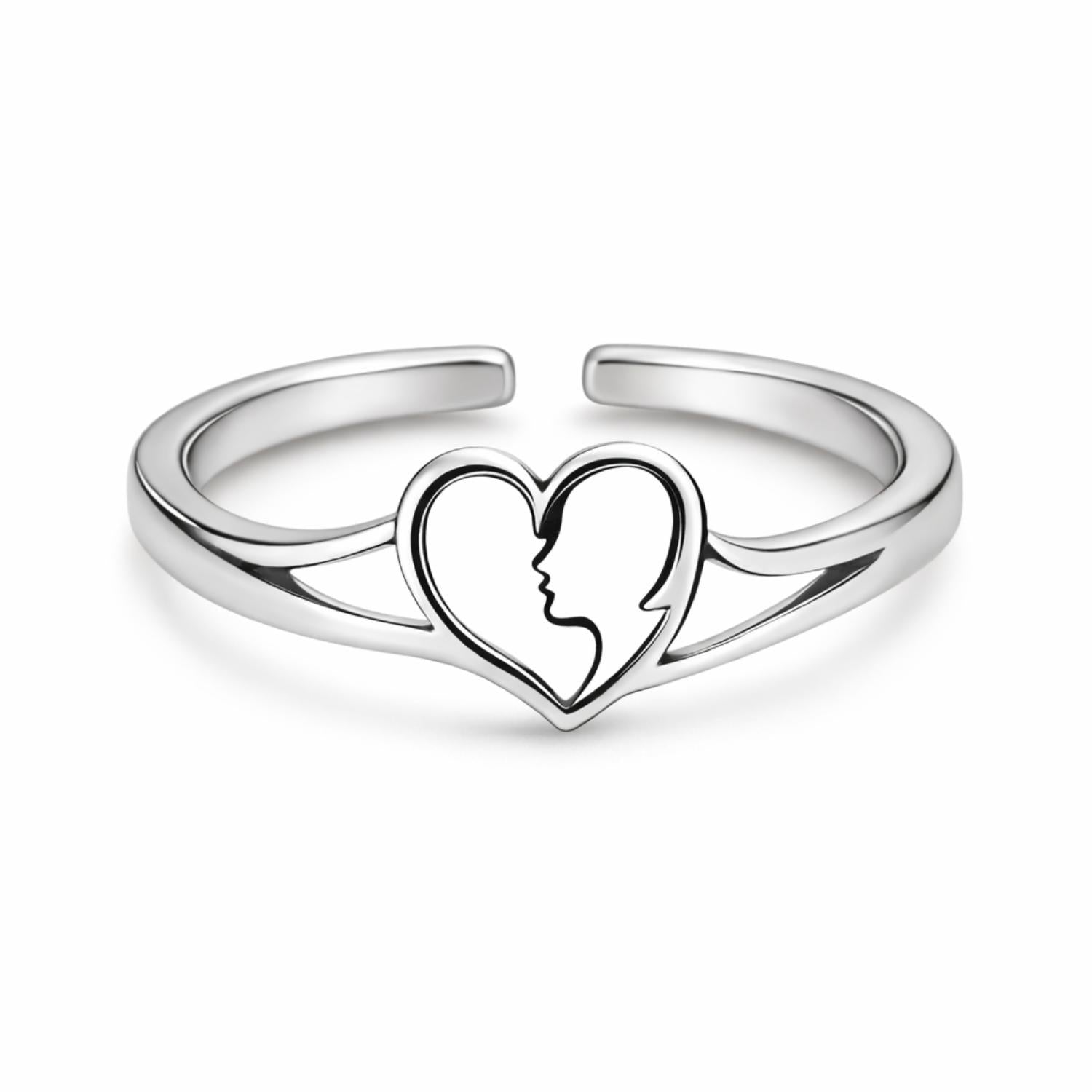 Face Silhouette Heart Adjustable Open Ring – Sterling Silver