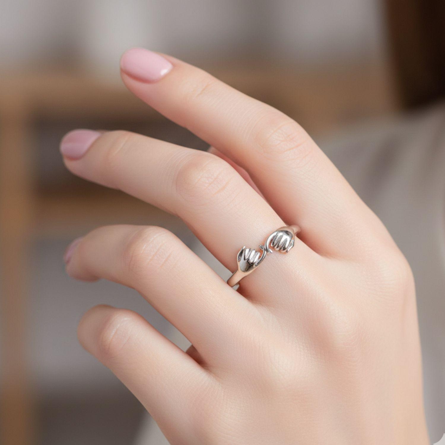 Holding Hands Adjustable Open Ring – Sterling Silver