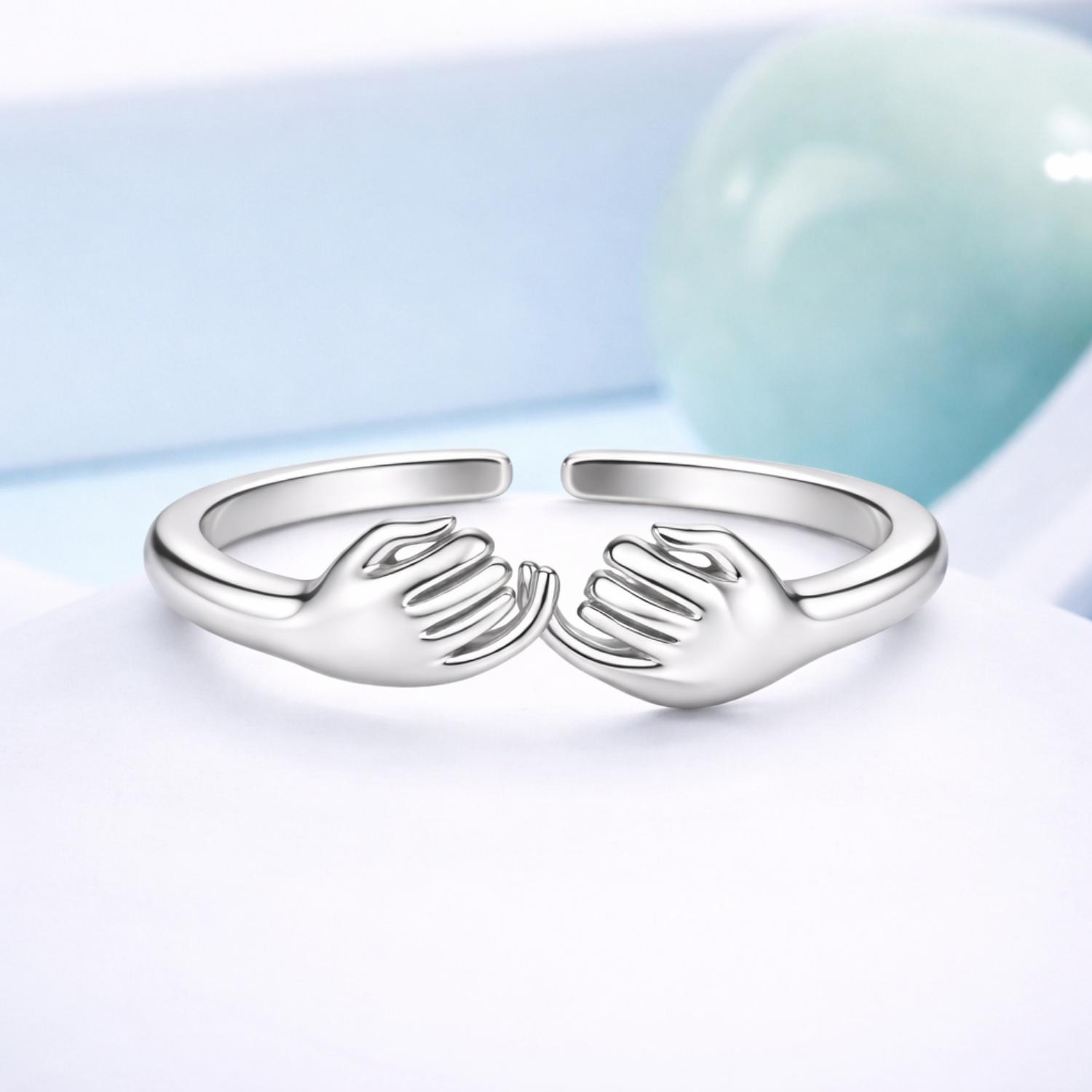 Holding Hands Adjustable Open Ring – Sterling Silver