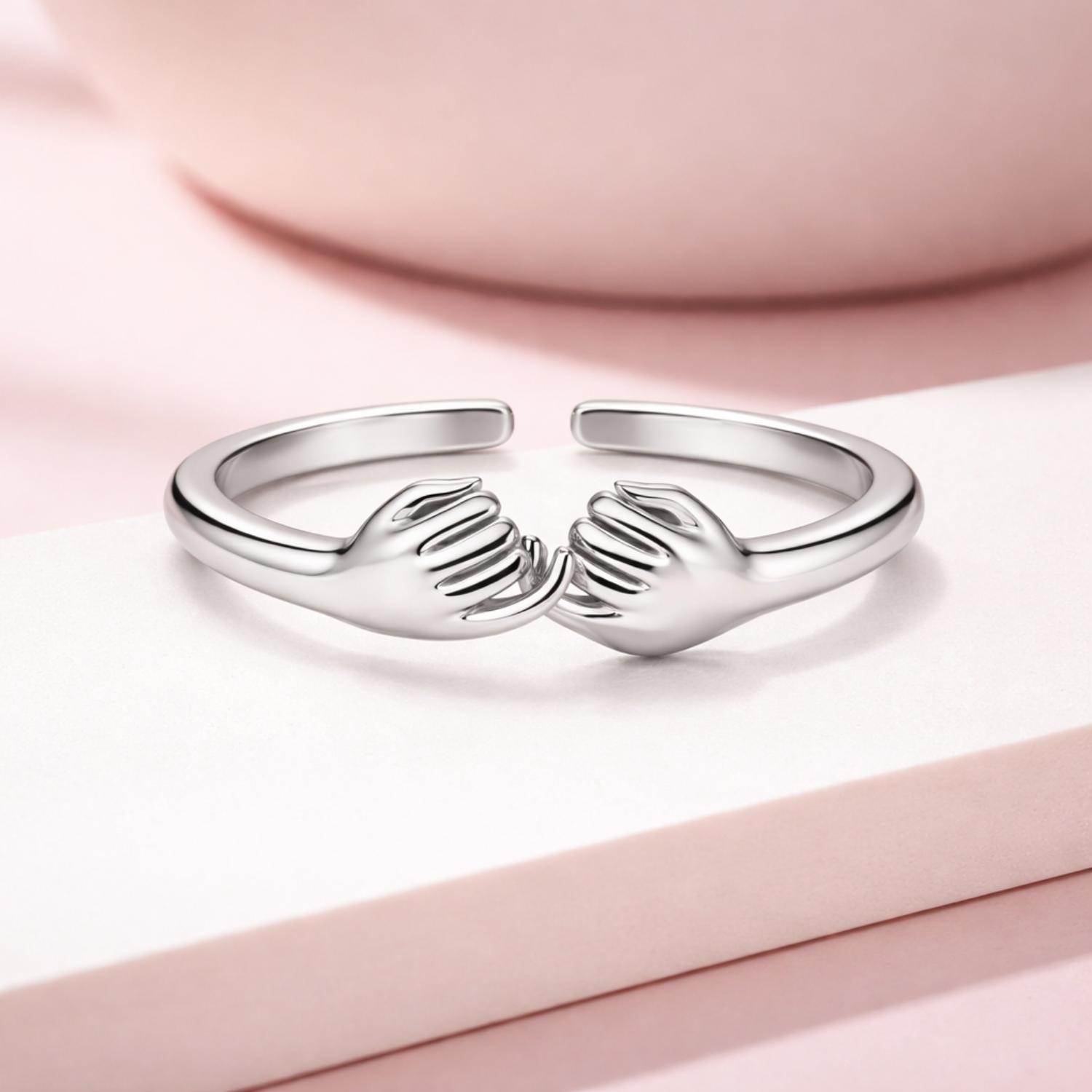 Holding Hands Adjustable Open Ring – Sterling Silver