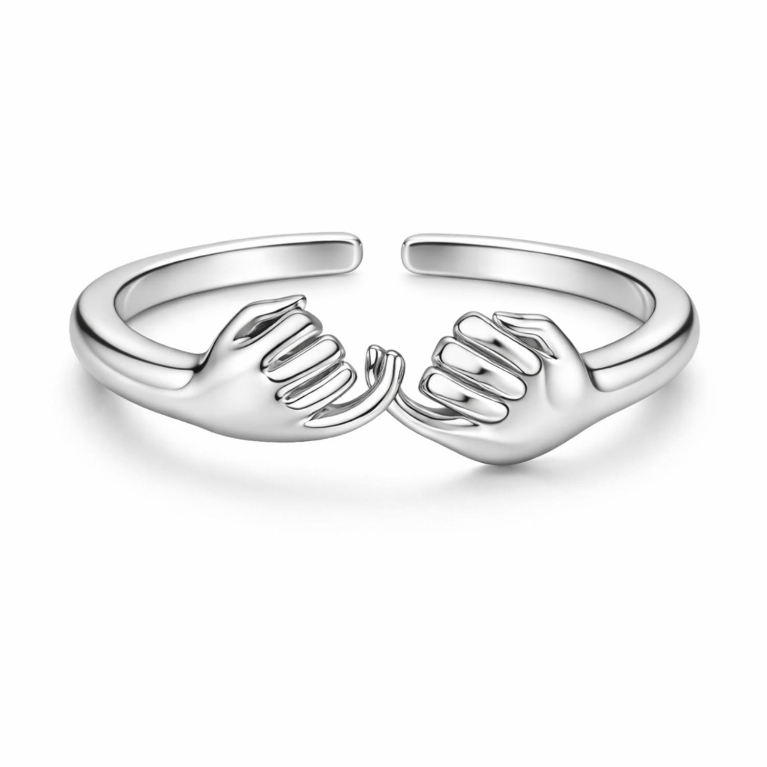 Holding Hands Adjustable Open Ring – Sterling Silver