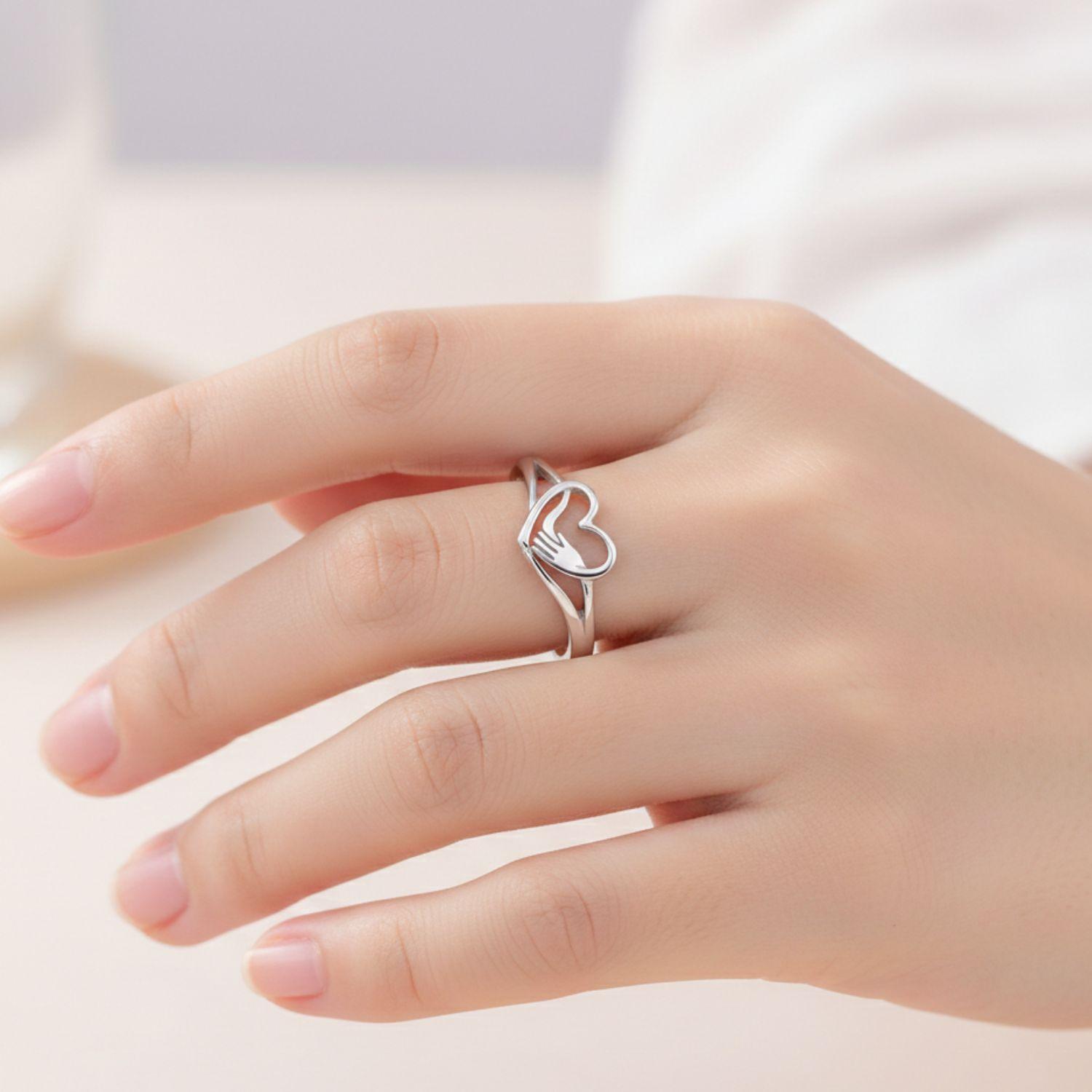 Heart Hug Adjustable Open Ring – Sterling Silver