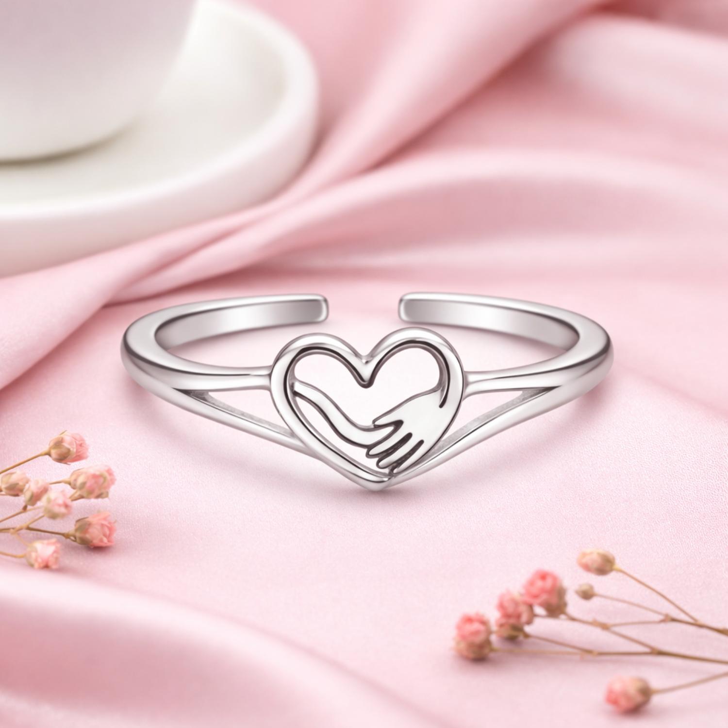 Heart Hug Adjustable Open Ring – Sterling Silver