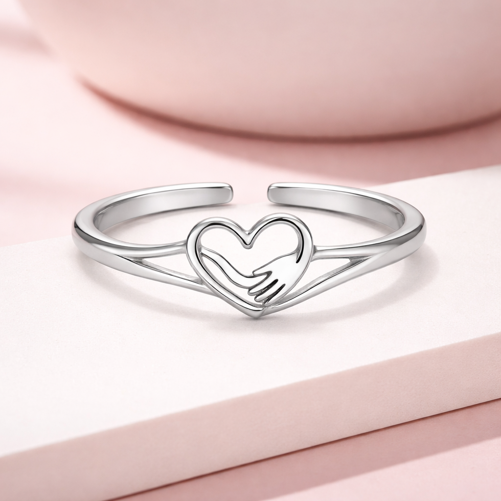 Heart Hug Adjustable Open Ring – Sterling Silver