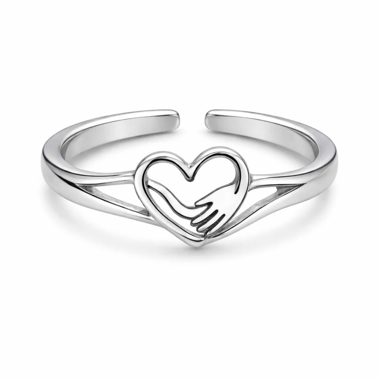 Heart Hug Adjustable Open Ring – Sterling Silver