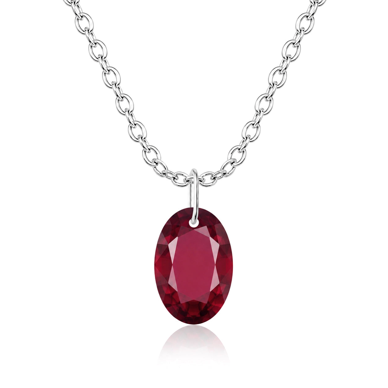 Oval Ruby Glass Filled Solitaire Necklace - 925 sterling Silver