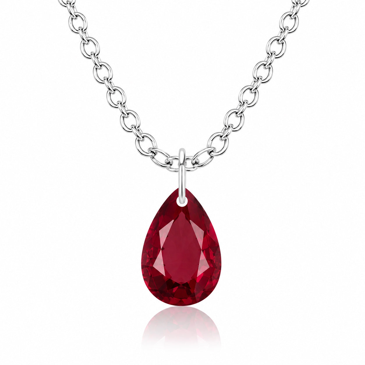 Pear Glass Filled Ruby Solitaire Necklace - 925 sterling Silver