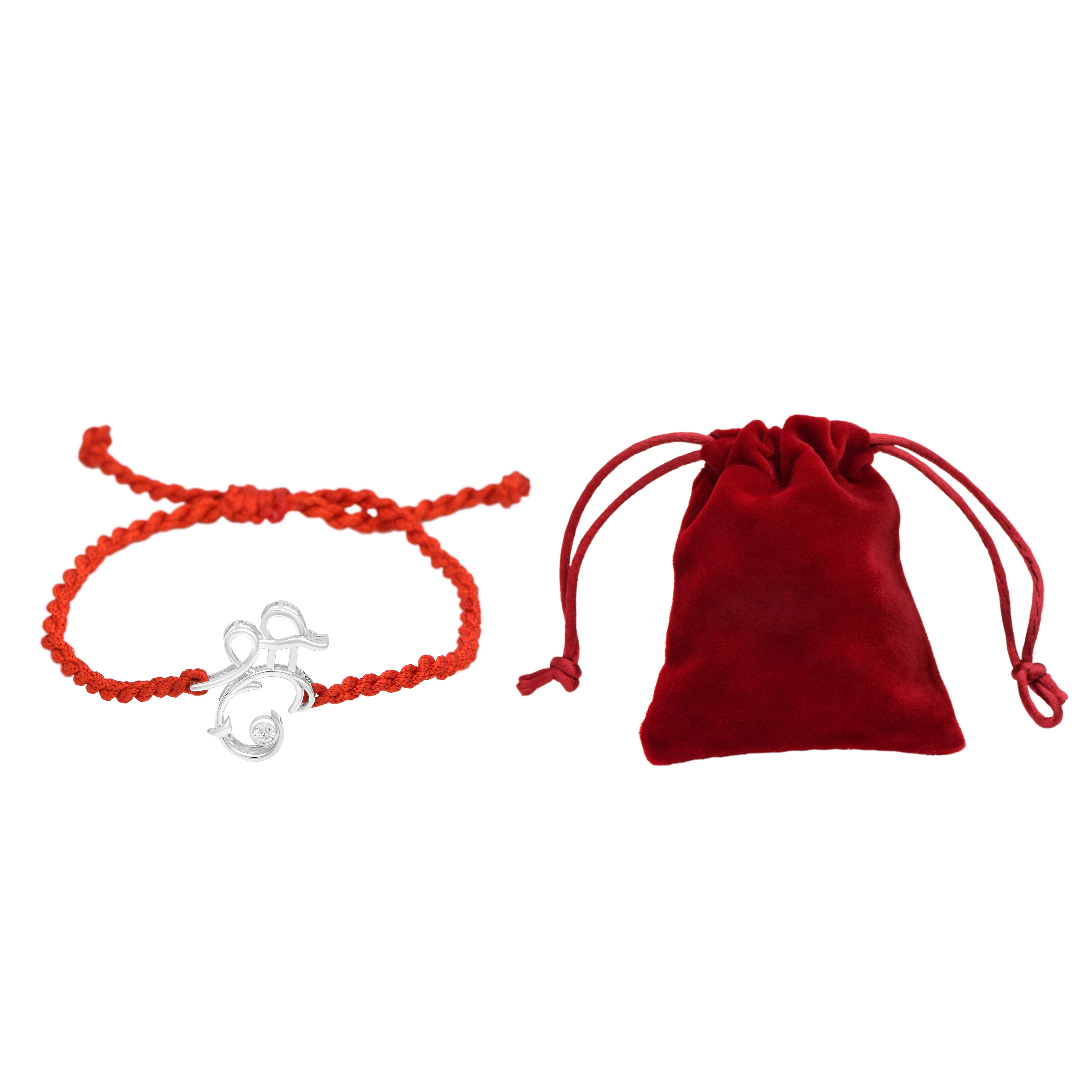 White CZ Ganesh Symbol Thread Rakhi Bracelet - Sterling Silver